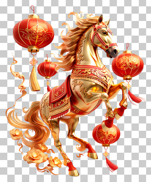 Golden Horse With Lanterns PNG