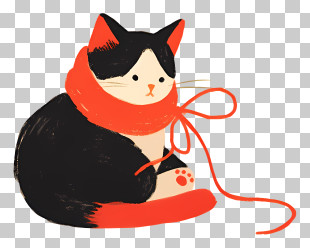 Cat Doodle - Cat With Red Scarf PNG