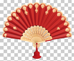 Chinese New Year Fan - Elegant Red Oriental Hand Fan Illustration PNG