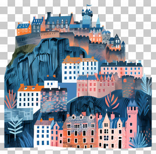 Edinburgh Castle - Colorful Urban Cityscape Illustration PNG