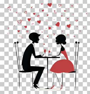 Couple Dining Under Hearts PNG