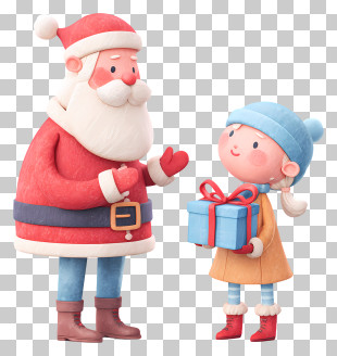 Santa Giving Present To Girl - Santa Giving Present To Child PNG