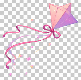 Flying Kite - Pink And Purple Kite With Flowing Ribbons PNG