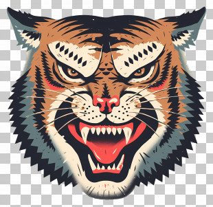 Tiger Head Tattoo - Fierce Tiger Head Illustration PNG