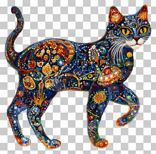 Cat Walking - Decorative Black Cat Illustration PNG