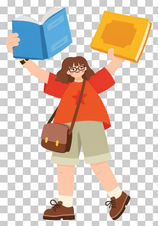 College Student Holding Up Book - Girl Enthusiastic About Books PNG