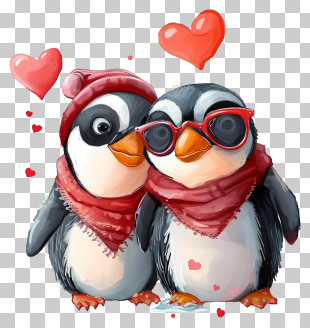 Detailed Character Illustrations - Cute Penguins In Love PNG