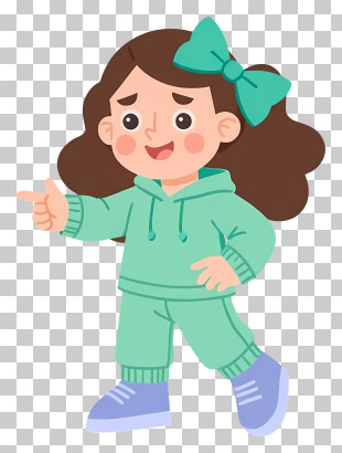 Preschool Girl - Cartoon Girl In Green Outfit PNG