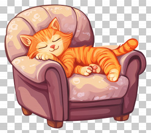 Lazy Day - Sleeping Cat On Chair PNG