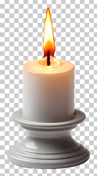 Candle Light - White Candle With Flame On Holder PNG
