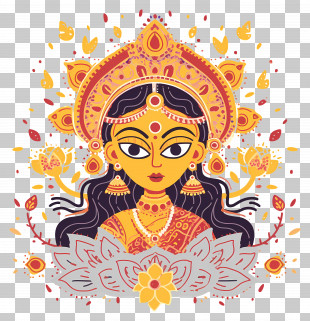 Navratri - Colorful Illustration Of Goddess Durga For Durga Puja PNG
