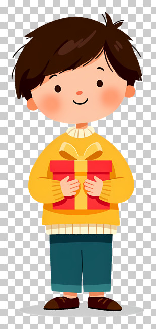Cute Boy Holding Red Gift PNG
