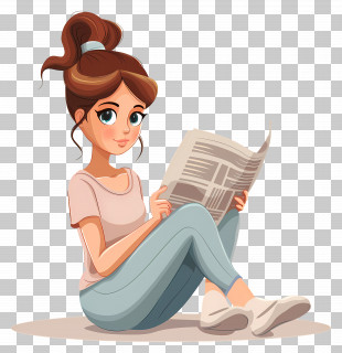 Girl Reading Newspaper - Cartoon Woman Reading Newspaper In A Relaxed Pose PNG
