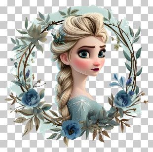 Disney Princess - Animated Girl Portrait With Floral Border And Elegant Design PNG
