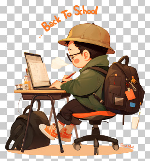 Back To School Text - Student Studying With Laptop PNG