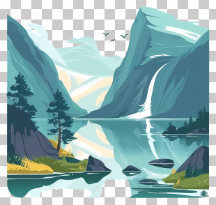 Norwegian Fjords - Mountain Lake Landscape With Waterfall PNG