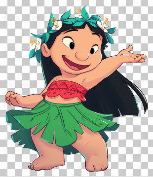 Lilo Pelekai - Hula Girl In Hawaiian Attire Cartoon Illustration PNG