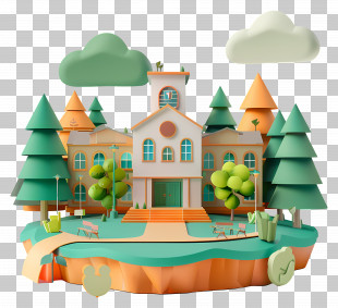 Cartoon School - Cartoon Building In Nature PNG