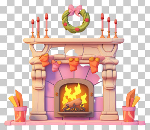 Fireplace - Decorated Fireplace With Stockings PNG