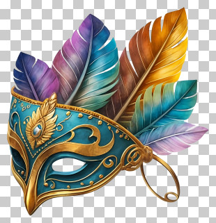 Colorful Mask - Ornate Feathered Carnival Mask PNG