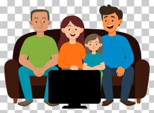 Family Watching TV On Couch PNG