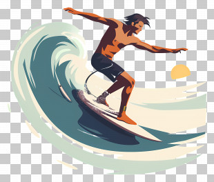 Surfing - Dynamic Surfer On A Wave Illustration PNG