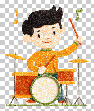 Boy Playing Drum - Energetic Drummer With Orange Sweater PNG