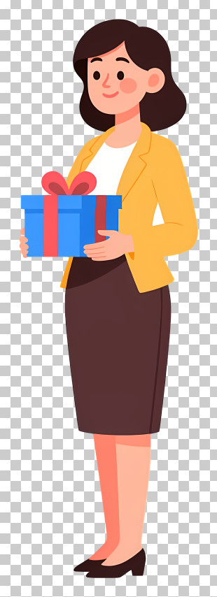 Woman With Gift Box PNG