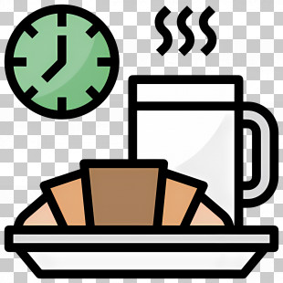 Coffee Breakfast - Morning Coffee And Croissant With Clock PNG