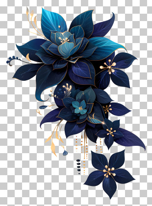 Blue Cascade Bouquet - Blue Floral Art PNG