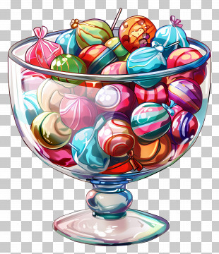 Candy Bowl - Glass Bowl Of Wrapped Colorful Candies PNG