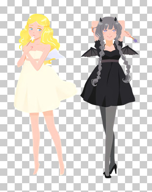 Cartoon - Angel And Demon Girls In Cute Dresses PNG