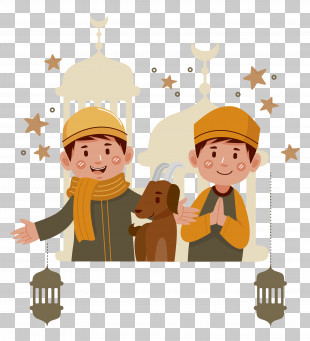 Eid Ul Adha - Two Boys With Goat Celebrating PNG