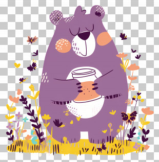 Bear Holding Honey Jar - Purple Bear Holding Honey Jar PNG
