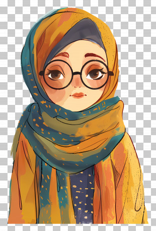 Hijab Girl - Girl With Glasses And Scarf PNG