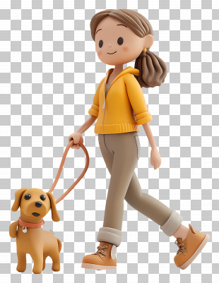 Woman Walking Dog - Cartoon Girl Walking A Dog PNG