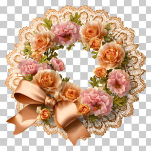 Gold Lace Circle - Vintage Peach Rose Wreath PNG