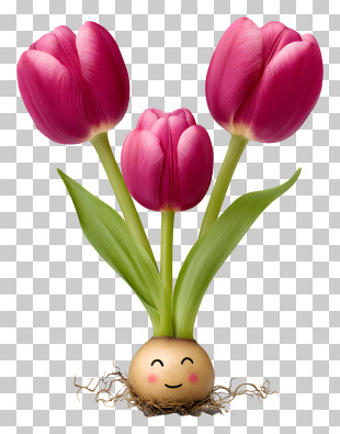 Tulip Trio - Smiling Tulip Bulb With Flowers PNG