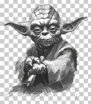 Star Wars - Black And White Sketch Of Wise Elder Character PNG