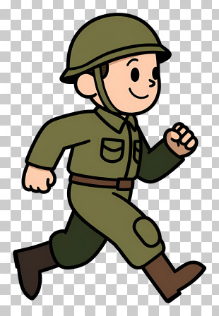 Cartoon Soldier - Happy Cartoon Soldier Marching Illustration PNG