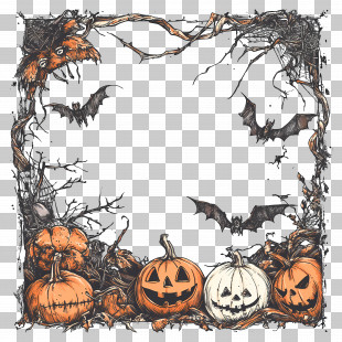 Halloween Frame - Halloween Pumpkin And Bat Frame PNG