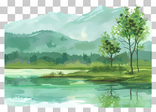 Landscape - Serene Landscape With Lake And Trees PNG