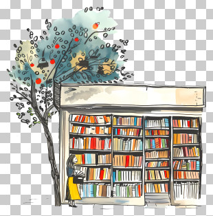 Bookstore - Illustration Of An Outdoor Bookstore With Tree PNG