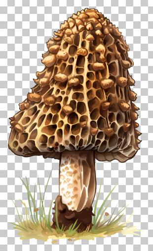 Morel Mushroom - Realistic Morel Mushroom Botanical Illustration PNG