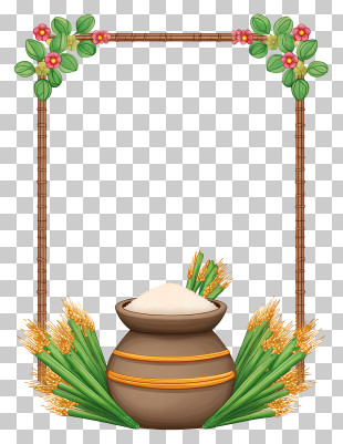 Pongal Harvest Pot - Harvest Pot With Grains And Decorative Frame PNG