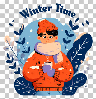 Winter Time - Winter Time Illustration With Man Holding Hot Drink PNG