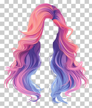 Long Hair Wig - Gradient Colorful Long Hair Illustration PNG
