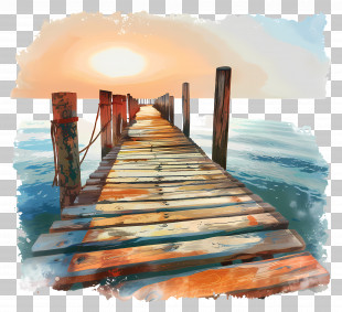Wooden Pier - Wooden Pier Over Water With Sunset PNG