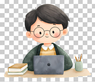 Boy Studying On Laptop PNG