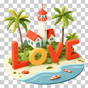 Love Island - Lighthouse Island With Love Sign PNG